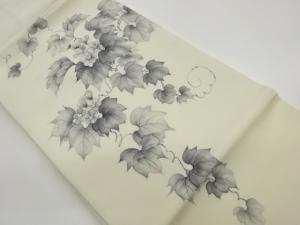 塩瀬手描き蔦葉に花模様名古屋帯